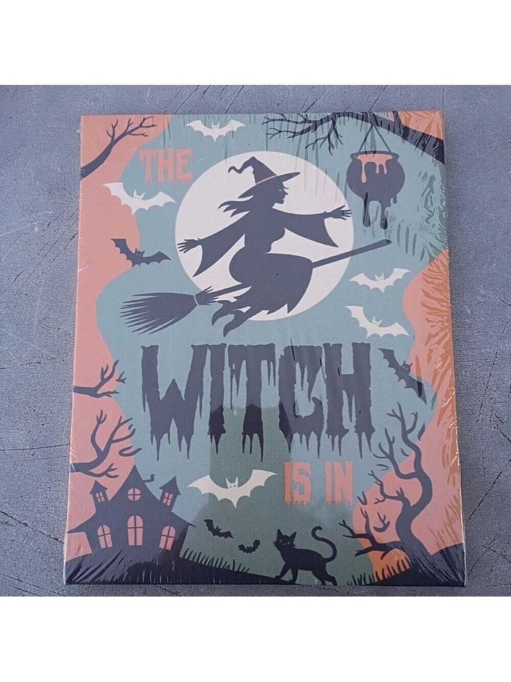 2/$20 The Witch Is In Teal Orange Halloween Gothic Wooden Canvas Art Frame